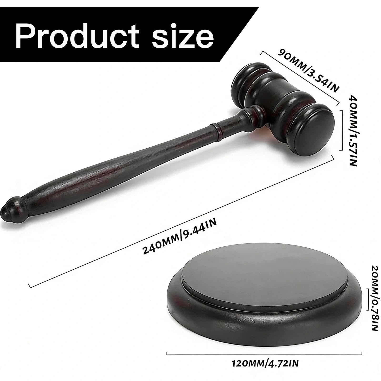 Juego Martillo de Juez Madera con Base y Bloque Sonido Mazo Juez Martillo de Subasta para Abogados Jurados Conferencias y Eventos Oficiales (Version B)