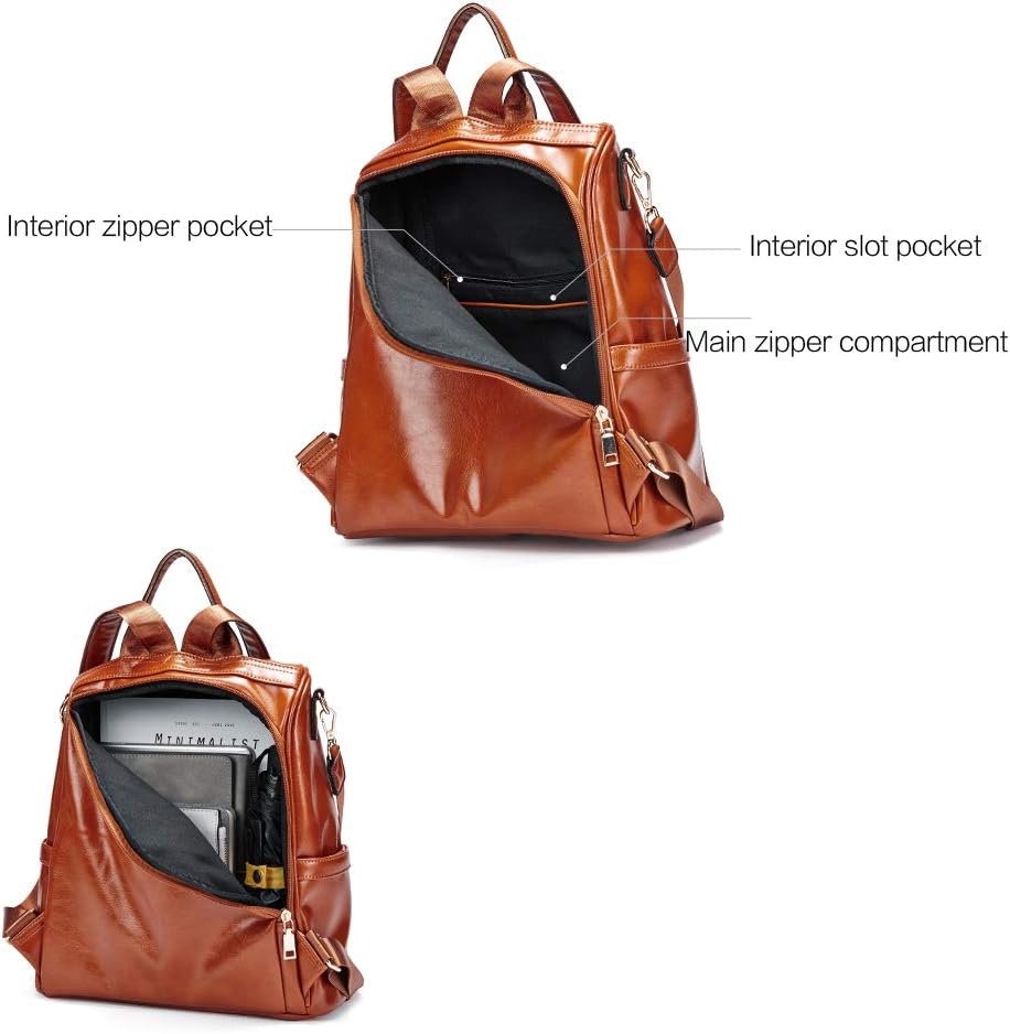 Women Backpack Purse Fashion Leather Large Travel Bag Ladies Shoulder Bags Oil Wax Bright Brown