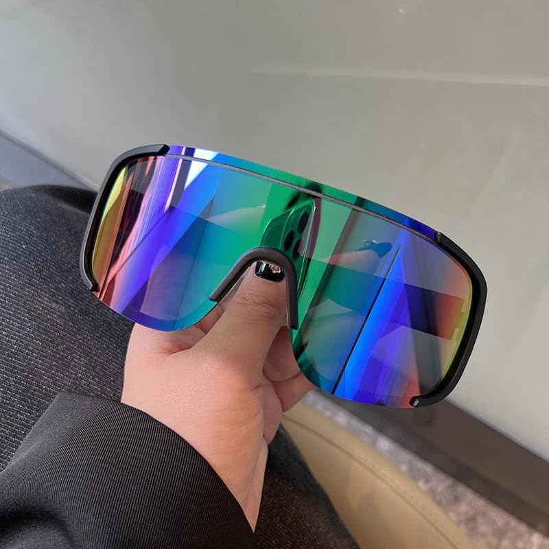 Image of Windproof Wraparound Shield Sports Sunglasses for Men Women Stylish | UV Protected Durable Mirrored Cricket Driving Cycling Riding Goggles | Anti Glare Cooling Shades