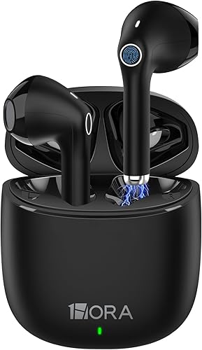 Miniatura 8 de 1 Hora Auriculares inalámbricos Bluetooth 5.3 con graves profundos, sonido premium con estuche de carga de micrófono para iPhone, tablet, Android,