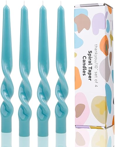 LPUSA Velas cónicas en espiral hechas a mano, velas cónicas torcidas brillantes, color verde azulado, velas cónicas para vacaciones, bodas, fiestas,