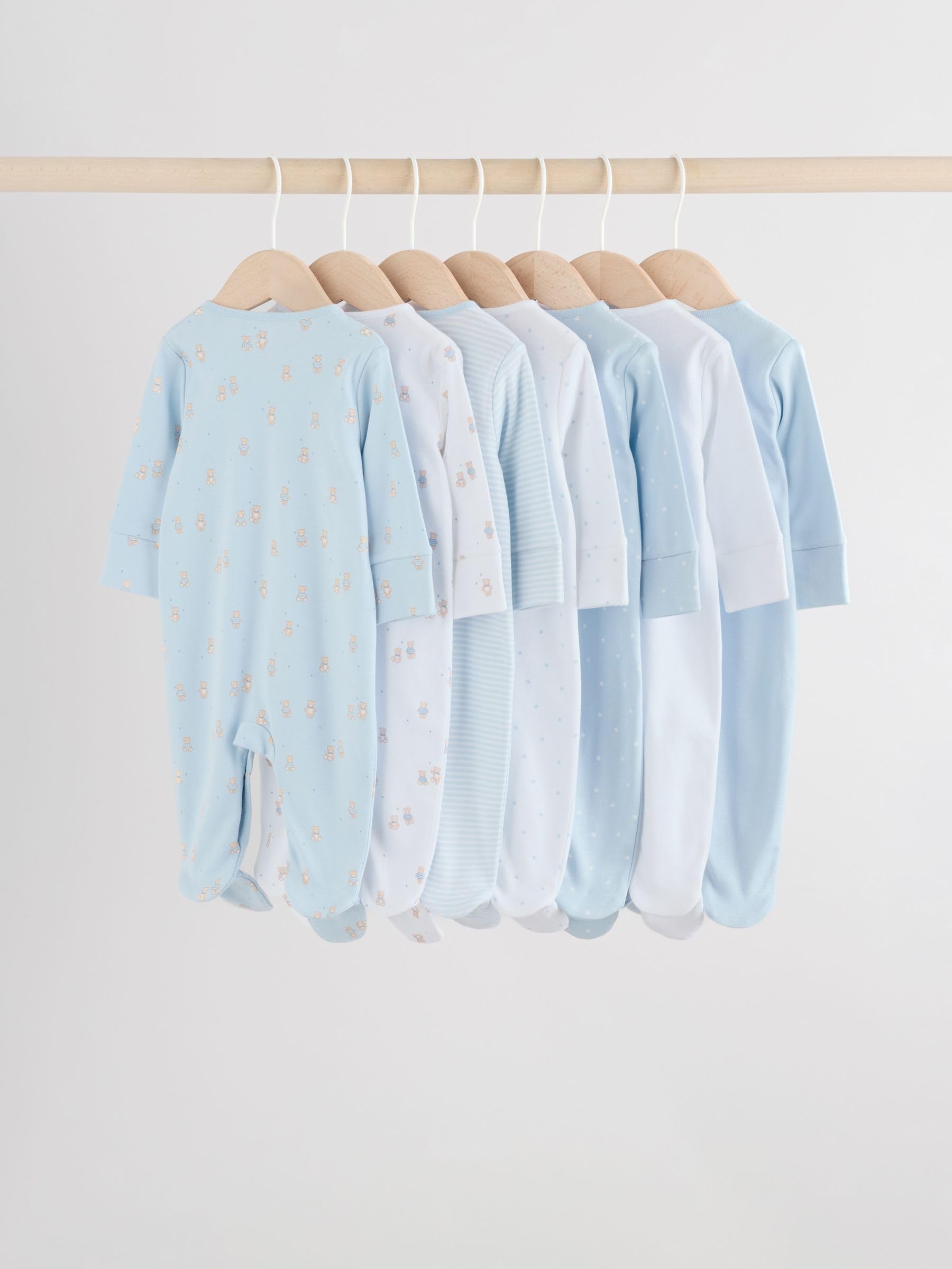 NEXT Bebés niño Pack de 7 Pijamas Tipo Pelele con Ositos para bebé Azul Newborn
