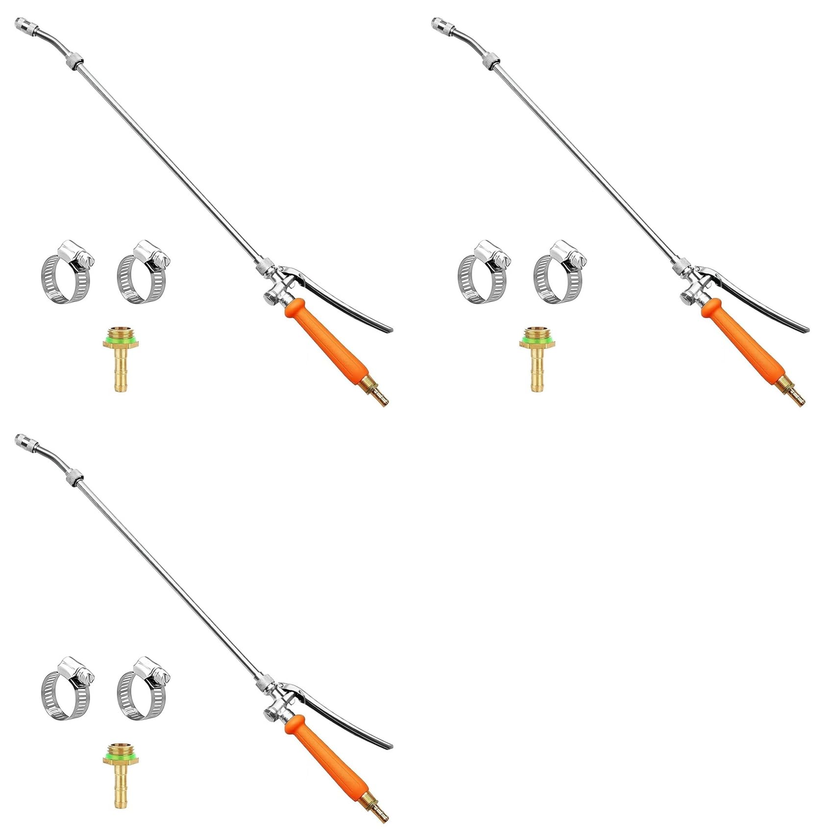 Jnchdghwa Silver & Orange 3X Stainless Steel Sprayer Wand,1/4In&3/8In Brass Barb Sprayer Wand Replacement,29In Sprayer Wand+ Shut Off Valve