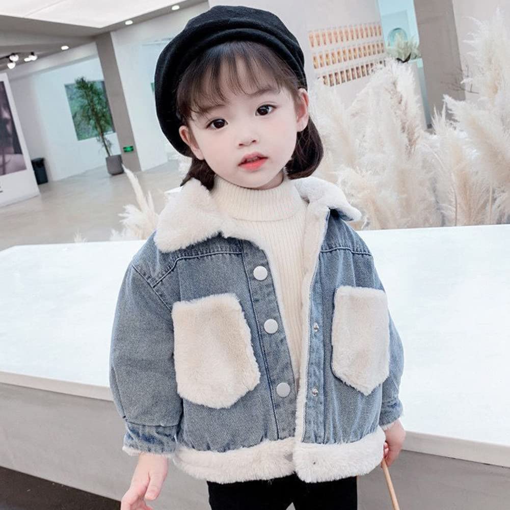 Mädchen Mantel Kinder Jeansjacke Fleece gefüttert Denim Mantel Langarm Jeansjacke Warmer Samtmantel