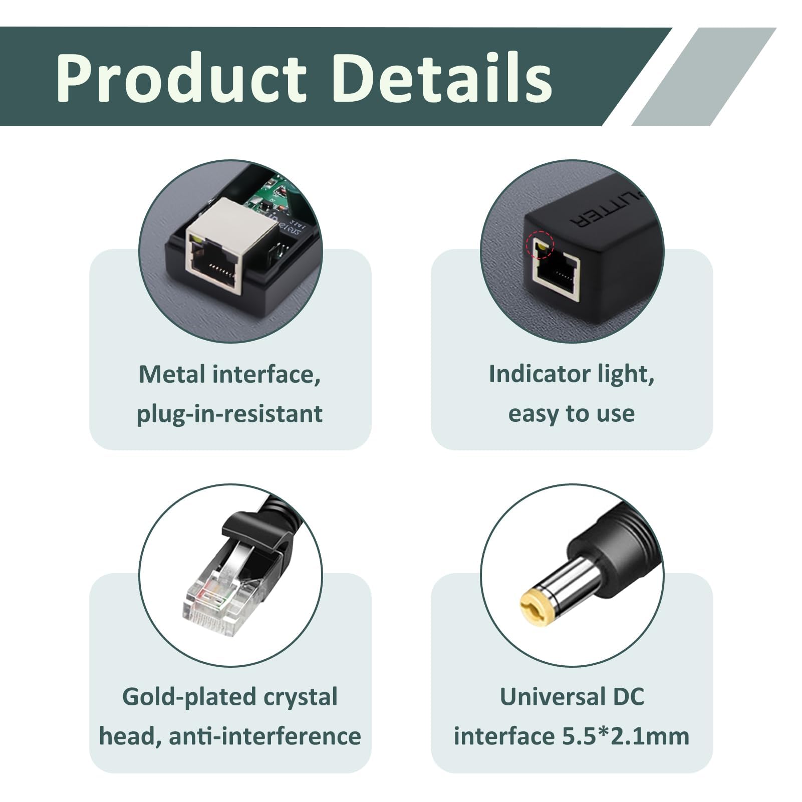 Revotech 12V/2A Aktiver PoE Splitter DC 5.5*2.5mm Stecker, 48V PoE auf DC 12V/2A Ausgang, 10/100Mbps IEEE802.3af/at, PoE Adapter Splitter für Nicht PoE IP Kamera