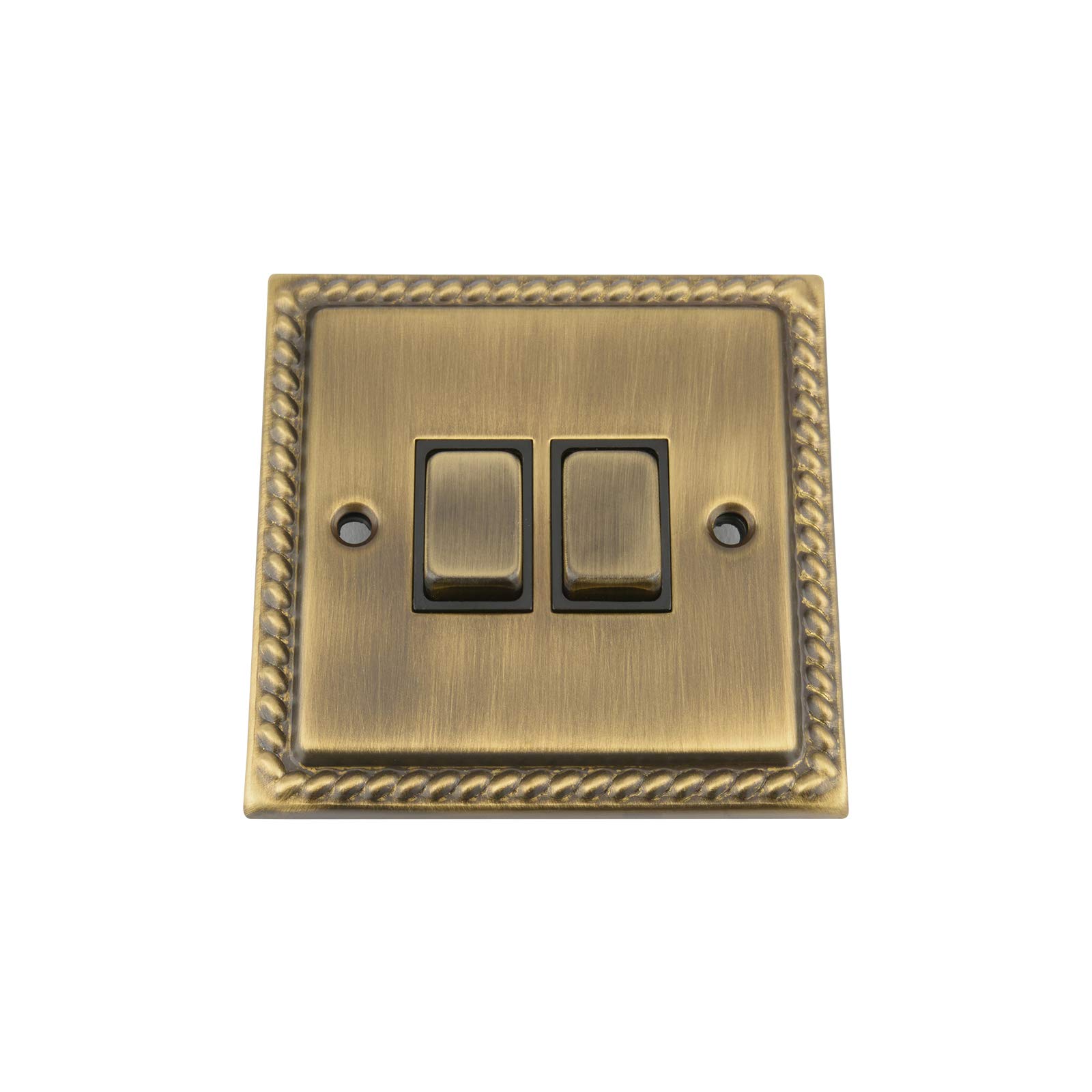 A5 Products Brown Antique Brass Georgian Switch 2 Gang Black Insert Metal Rocker Switch