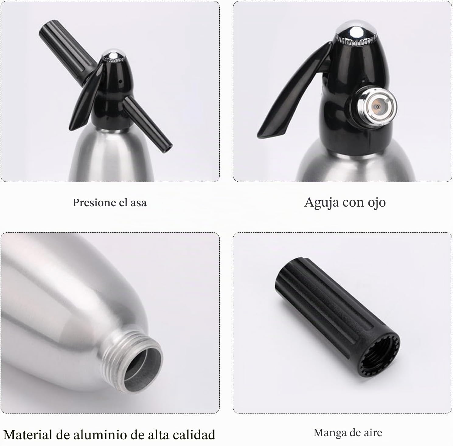 1L Botella de Sifón de Soda Profesional Aleación de Soda Soda Carbonatada Seltzer Creador de agua con regulador de presión para bebidas de jugo Cóctel(Silver)