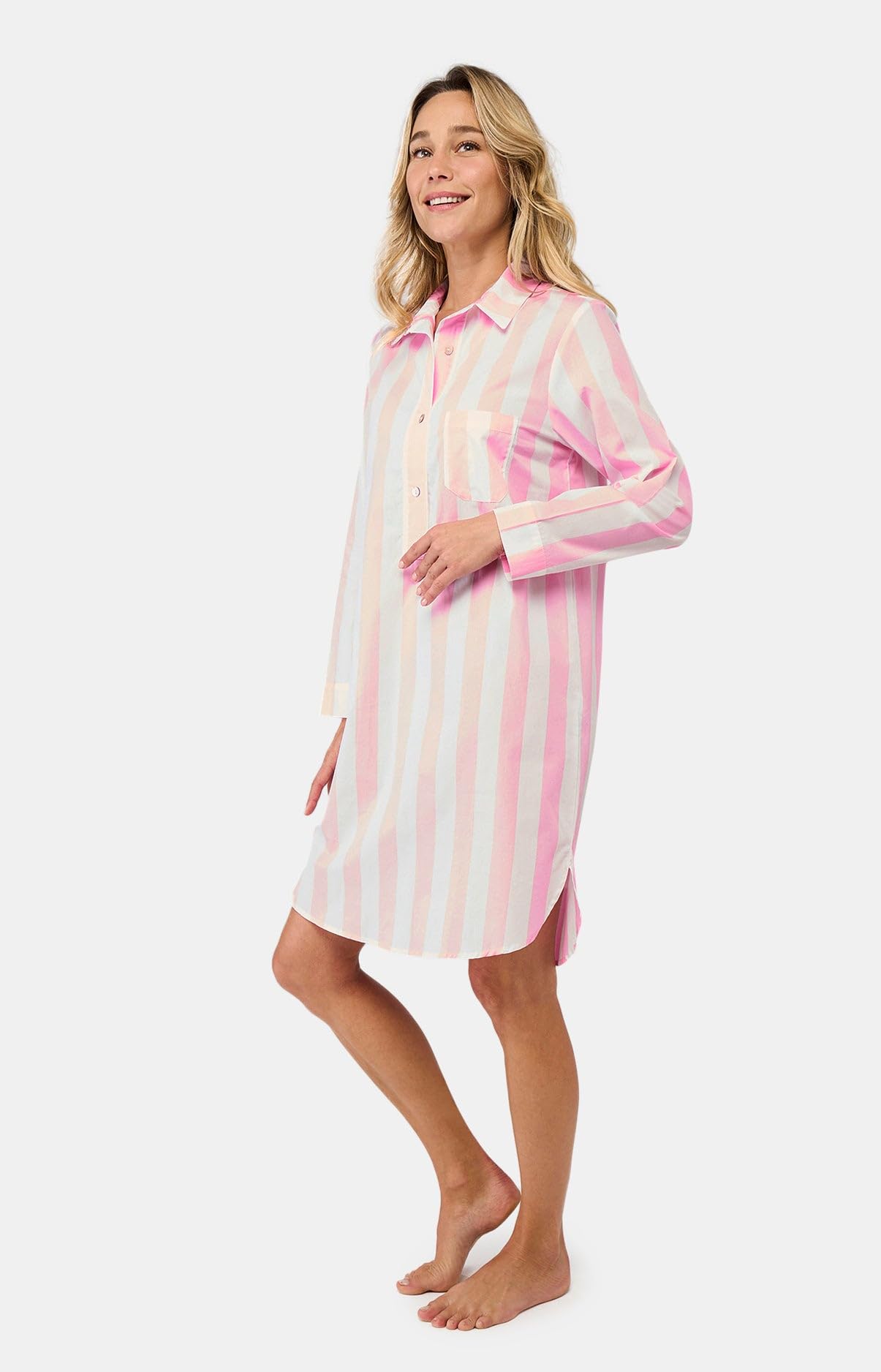 ARTHUR - Liquette Donna a righe Louise - Camicia da notte da donna - Collo tunisino e maniche lunghe - 100% Popelin di cotone - Rosa - Dimensione 2, Rosa, 2