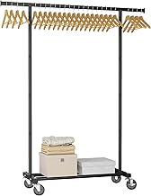 Clothing Rack for Hanging Clothes: Rolling Coat Racks Portable Garment Closet Rack with Wheels Freestanding Wardrobe Sturdy Metal Shelf Black for Bedroom Laundry Room