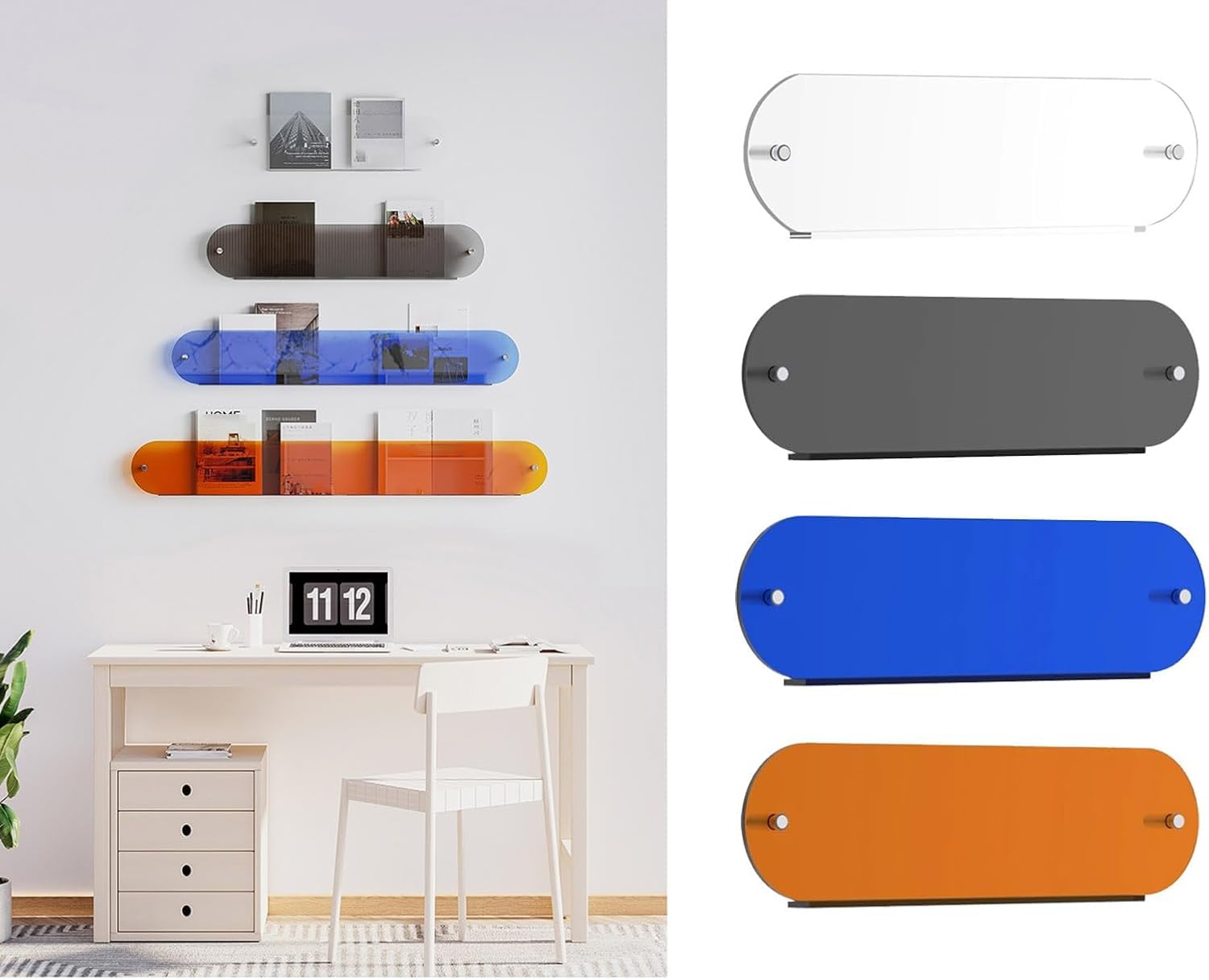 Soporte de exhibición de acrílico, estante de pared transparente para revistas, soporte para folletos con borde arqueado para oficina u hogar, solución de almacenamiento de literatura