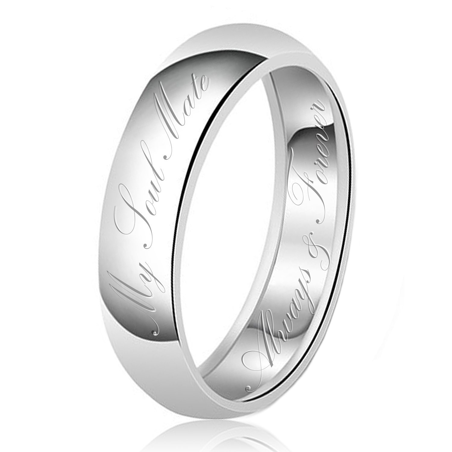 TIONEER Sterling Silver Ring, Wedding Band for Men and Women, My Soul Mate Always & Forever Pre-Engraved Dome, 3mm - 8mm Width, Size 4-13