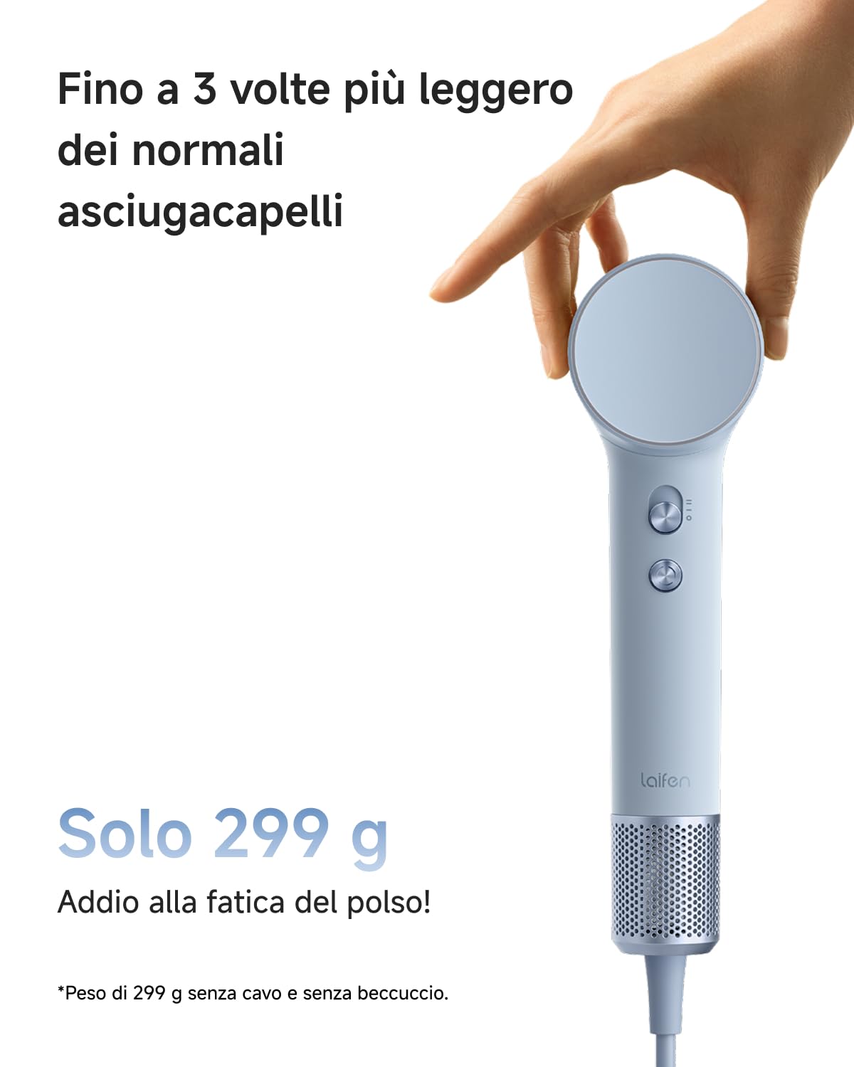 Laifen Mini asciugacapelli, asciugacapelli agli ioni negativi con motore brushless da 110.000 giri/min, asciugatura rapida, asciugacapelli silenzioso ad alta velocità (Blu)