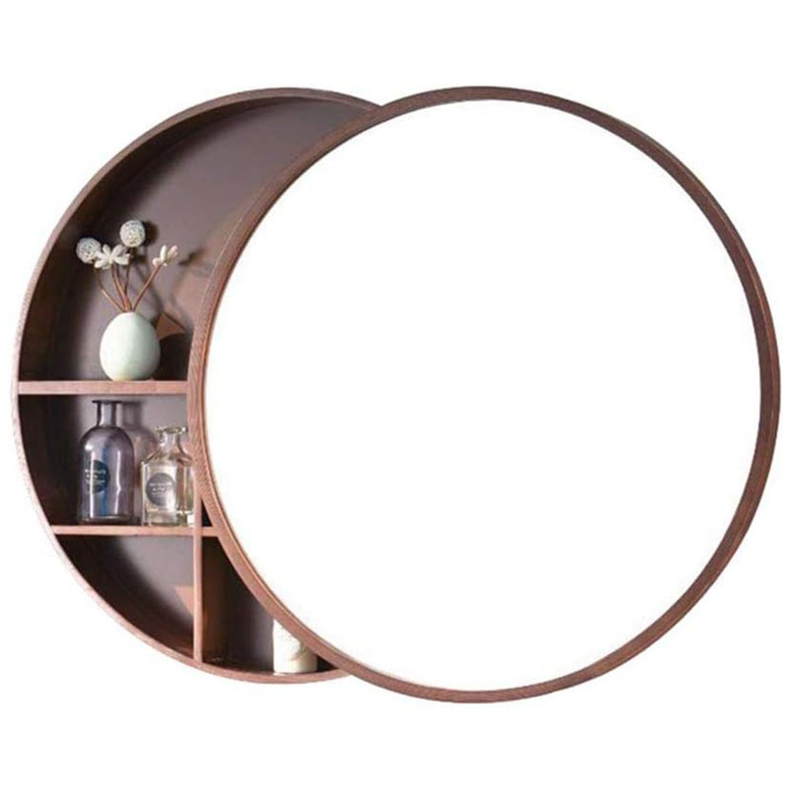FGXHHS Round Cabinet - Wall-Mounted Storage with Wood Frame, Stylish Medicine for nization, Reflective Mirror, Space-Saving Design