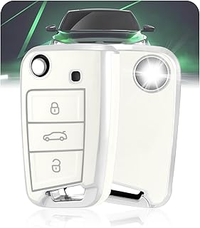 LELNOOS Car Key Case, Silicone Key Cover Protective Key Cover for VW Volkswagen Golf 7 MK7 Polo Tiguan T-ROC T-Cross Taigo Touran Seat Leon Ibiza Ateca Arona Skoda Fabia Octavia Kamiq