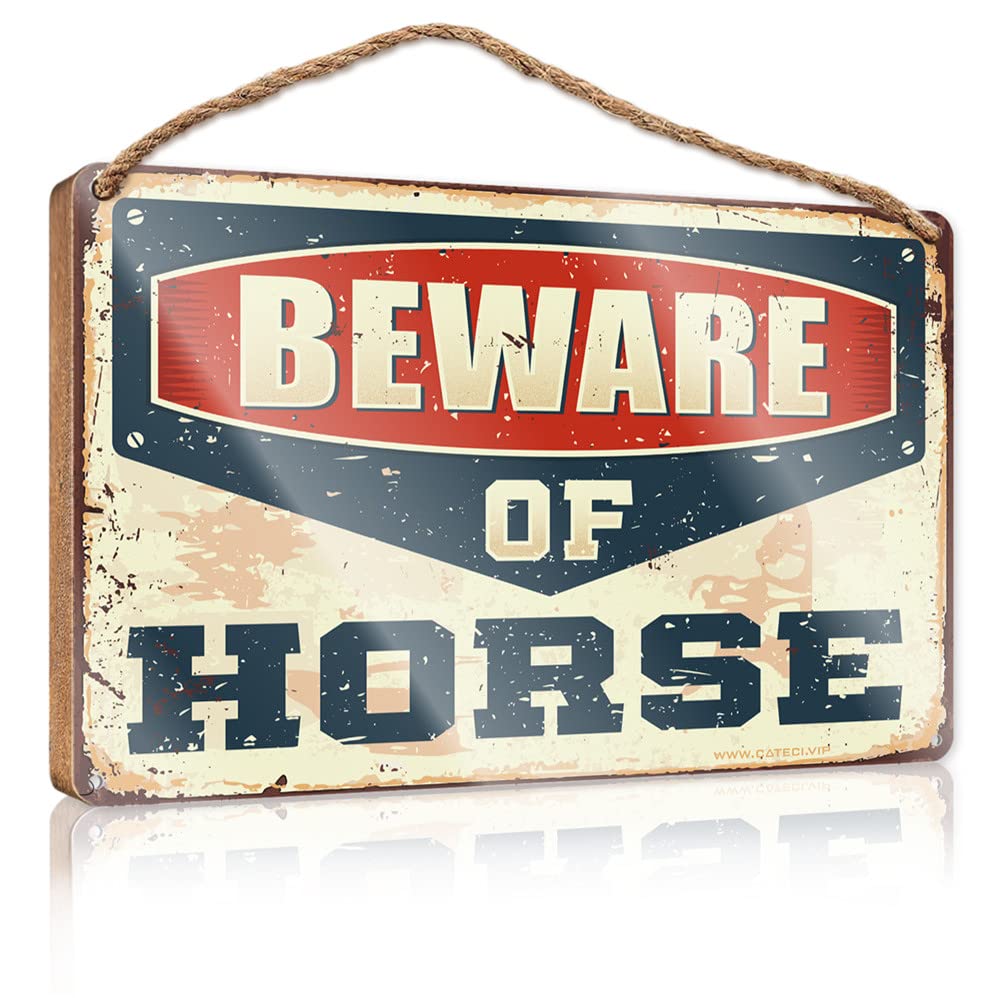 YYHLEH Wooden Decorative Plaque Beware Of Horse Wooden Sign(20X30CM)