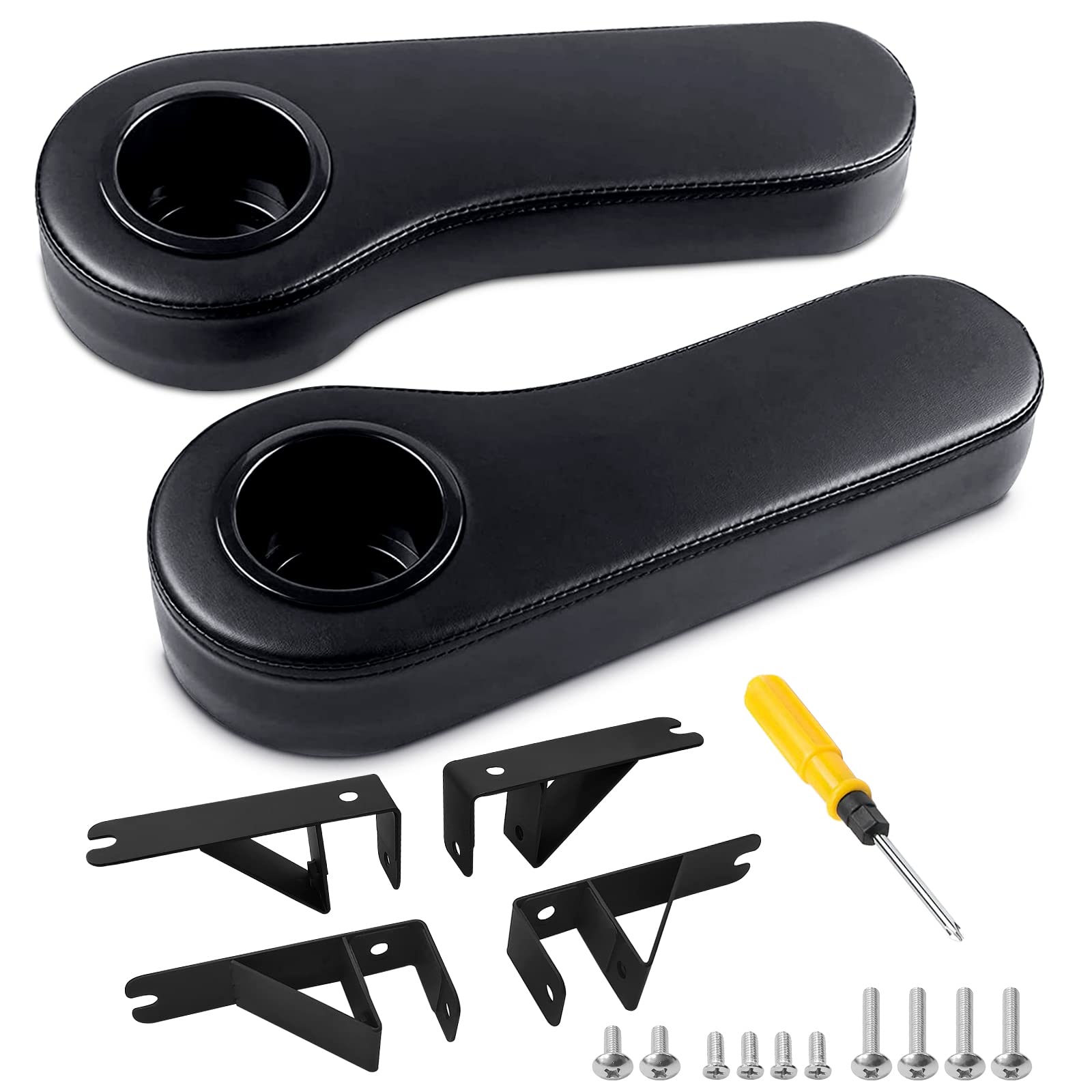 MOSNAI Golf Cart Armrest with Cup Holder for Club Car EZGO Yamaha Rear Seat 1-Inch Square Tube Handrail, Upgrade Support Frame/No Drilling Required/Prevent Tilting/Better Load Bearing