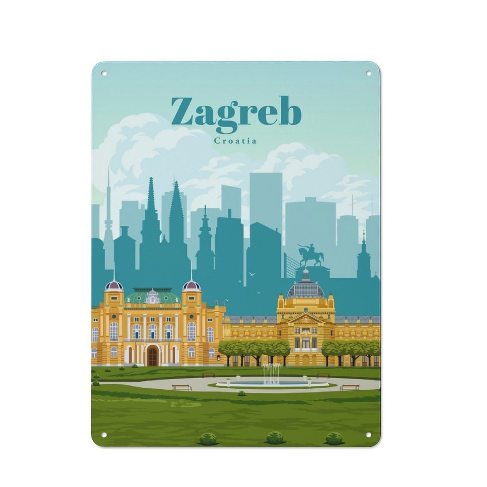 Junmoney Travel To Zagreb Metal Sign 40X30cm With For Home Bar Wall, Vintage Decor, Wall Decoration For Home Bars And Entertaining Spaces