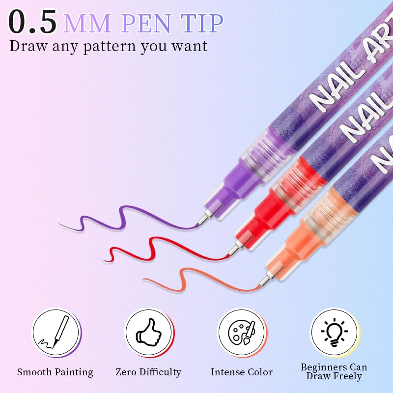 12 Colors Nail Art Pens Set – 3D Nail Art Marker & Polish Pens with Fine Liner Brush for Drawing, Painting & DIY Manicure Designs, Nail Art Beauty Tools Kit (1 Set) image 3