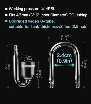 Aquarium Glass CO2 Diffuser Atomizer with U Tube Check Valve Suction Cup Premium Version