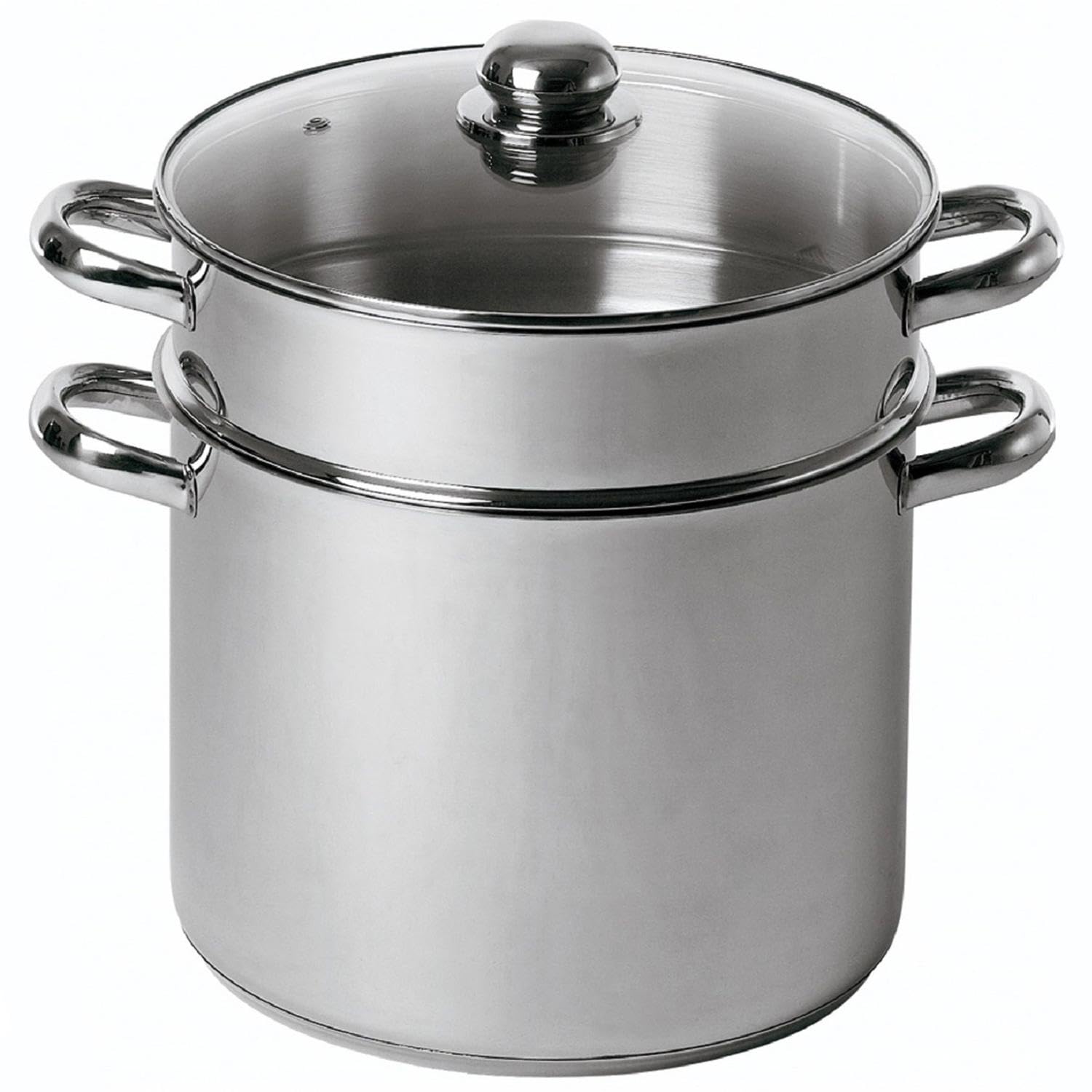 BAUMALU - Combiné Traiteur Couscoussier Forme Droite - Acier Inox - Couvercle Verre - Tous Feux dont Induction - Triple Fond Diffuseur - Ø26cm, 11L, Argenté