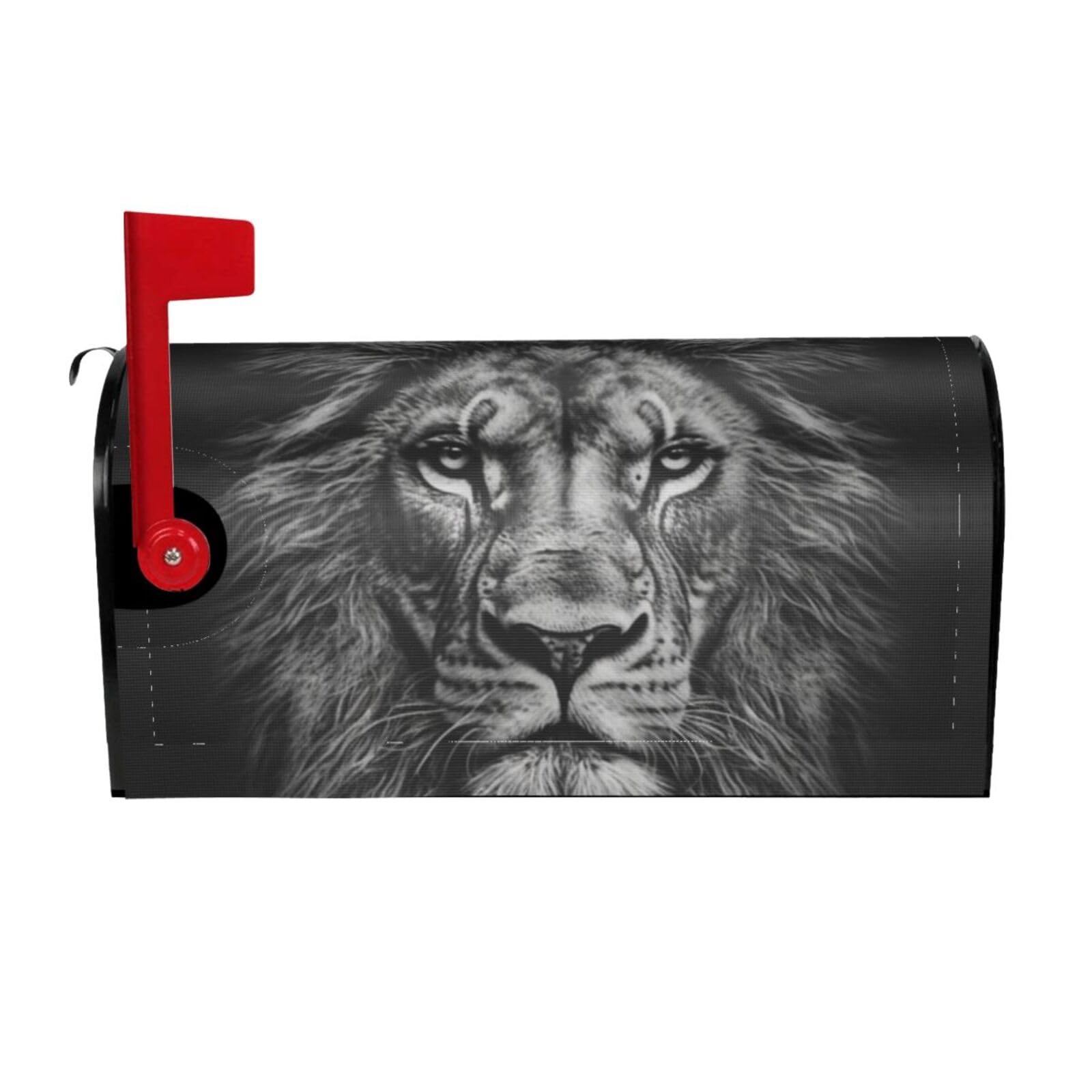 Black and White Lion Head Mailbox Covers Magnetic Wraps Post Letter Box Cover Garden Home Decor 25.5x21 in