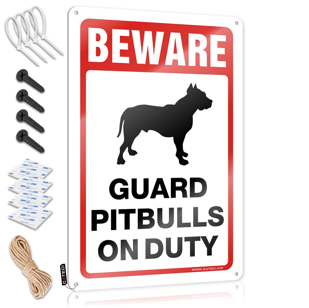 Beware! Guard Pitbulls On Duty Grunge Cool Wall Art | Neon Vintage Style Holder Outhouse Decoration Easy Hang(30X40CM)