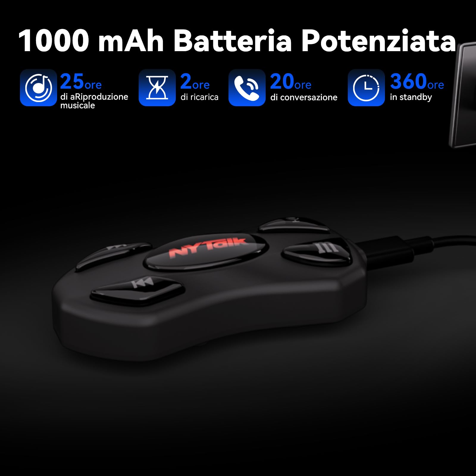 N2 Intercom Bluetooth per 2 motociclisti, portata di 1000 m, cuffie per casco da moto con 40 mm Hi-Fi, audio multitasking, condivisione musicale