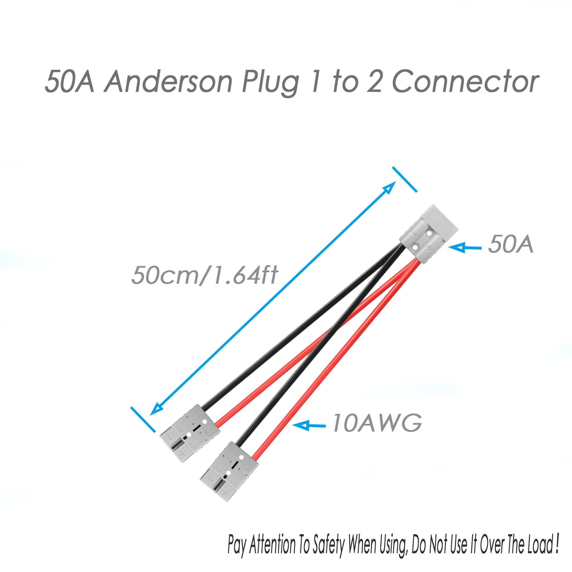 Szybkozłącze akumulatora 50 A, 1 do 2 wtyczki, kabel połączeniowy Anderson, z kablem holowniczym 10AWG, 50 cm (Anderson 1-2)
