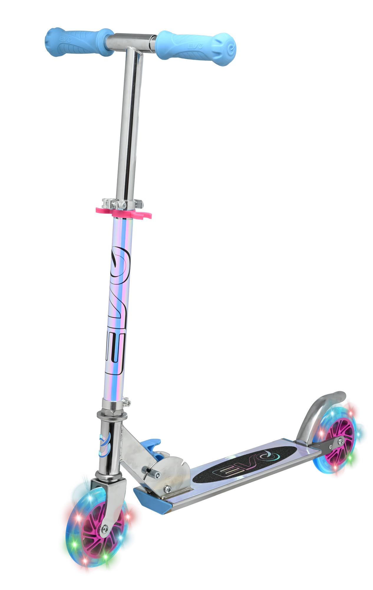 Evo Patinete holográfico en línea de 2 ruedas, color rosa y azul