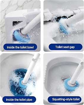 SOPAMI Disposable Toilet Brush with 32 Refills Deep Cleaning Touch Free | Auto Lid Opener Wall-Mounted Toilet Wand Kit for Deep Cleaning Bathroom Touch Free Access Toilet Bowl Cleaner