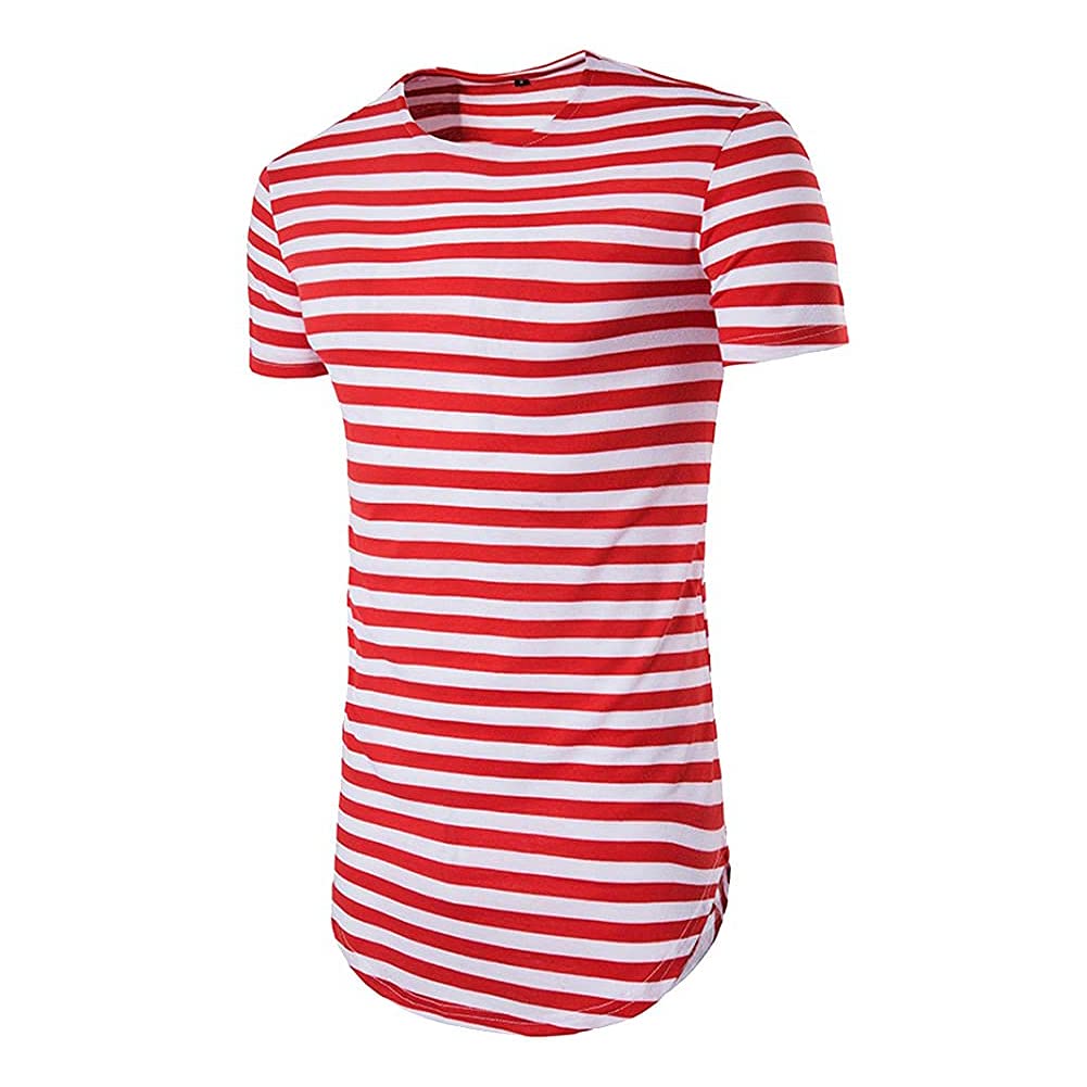 COTTORYCOTTORY Men's Striped Hip Hop Basic Longline Crewneck T-Shirt