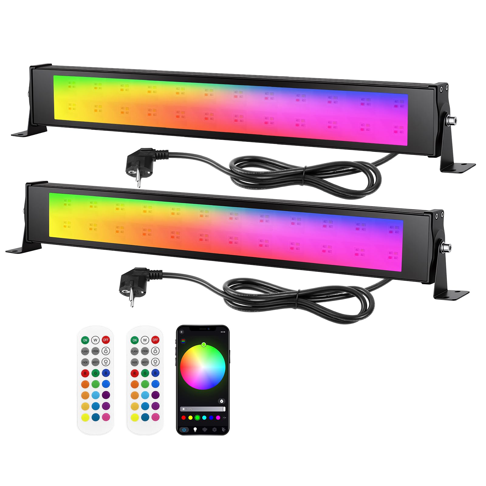 RIGIDON 2 x reflektor Led RGB 28 W, 2800 lm, zewnętrzny projektor RGBW z aplikacją i pilotem, wielokolorowe oświetlenie LED, do baru, Jadin, tarasu, patio, dekoracji imprez