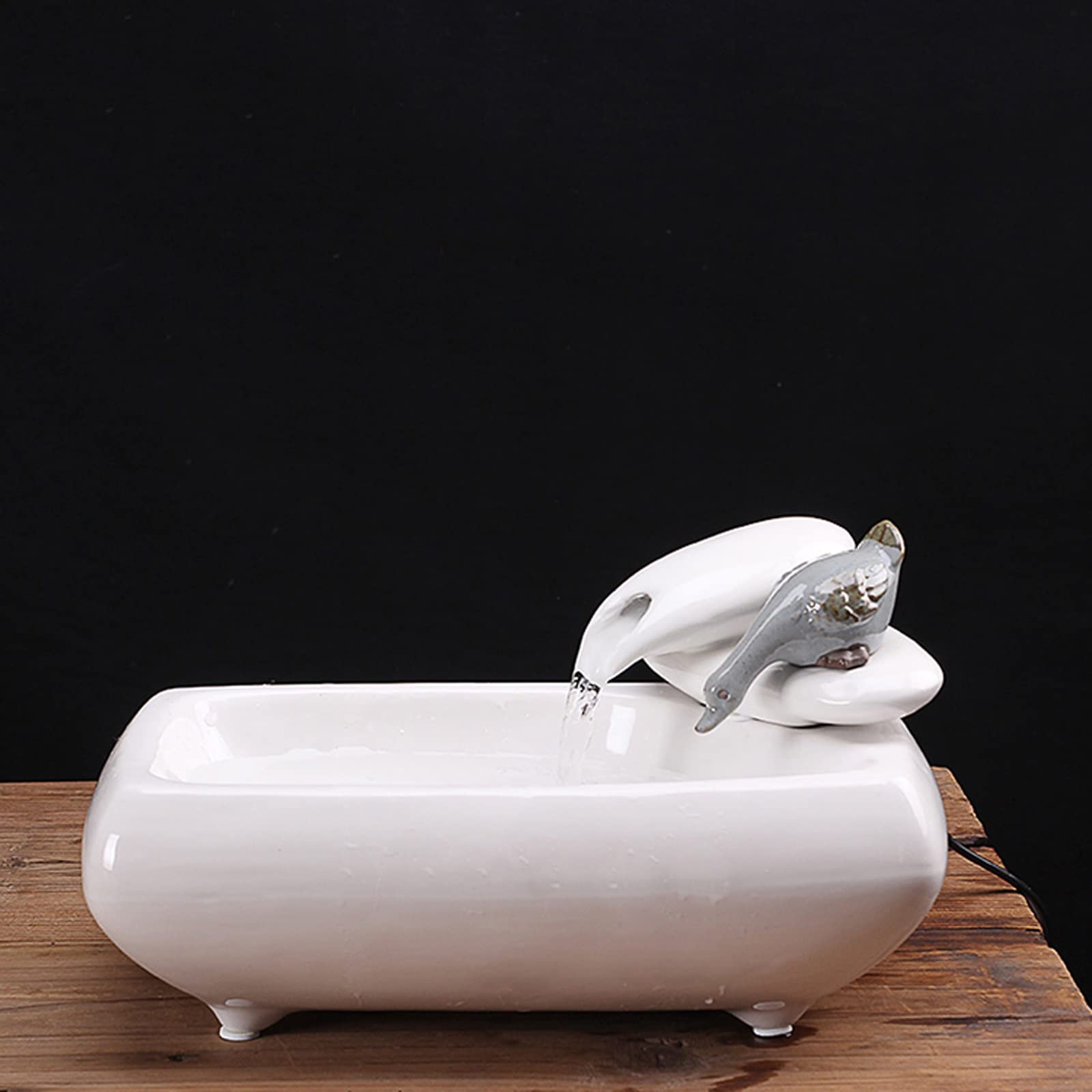 Fuente de Mesa Decorativa para Interior, Fuente de Agua con Cascada, de cerámica, con Bomba de Agua, Zen, decoración para salón, Oficina, Escritorio, 27 x 16 x 15 cm, Blanco