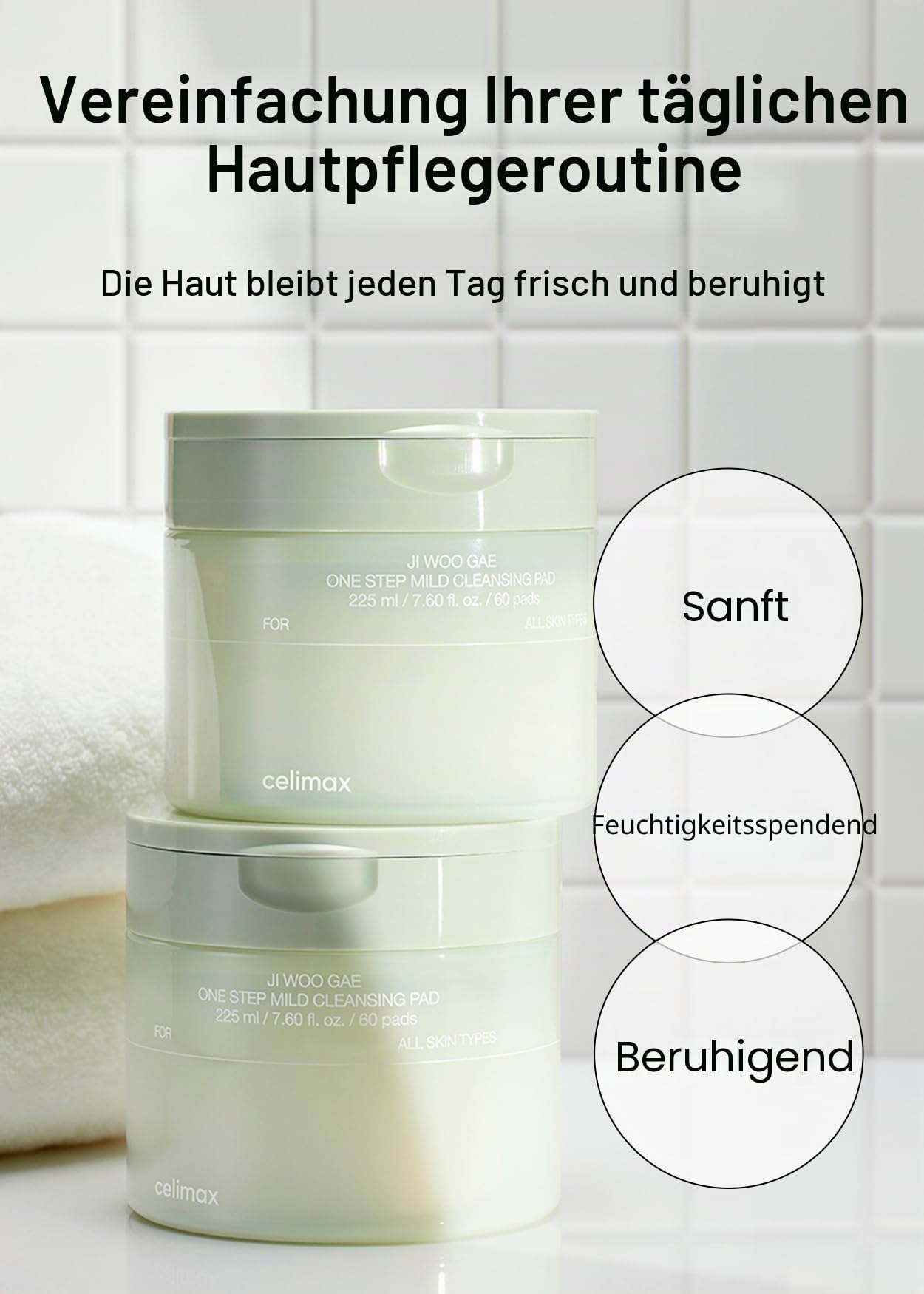 celimax Milde Reinigungspads Für Die Einfache Make-Up-Entfernung In Einem Schritt, Reinigungspads Mit Wasser, Große Größe, Gesichtsreiniger (60 Pads)