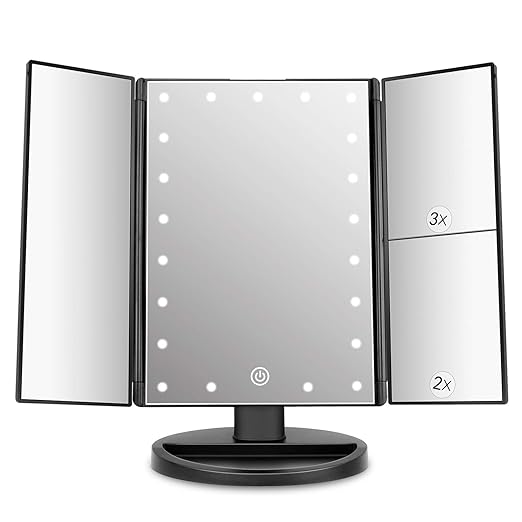 deweisn Tabletop Mount Trifold Lighted Vanity Mirror with