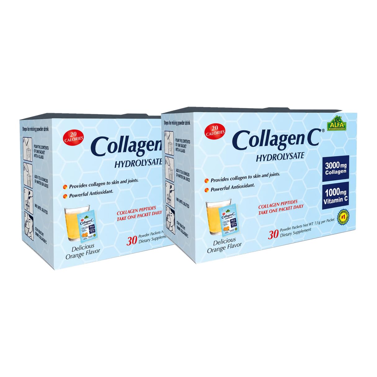 ALFA VITAMINS Collagen C Peptides Hydrolysate Powder Supplement, 2 Pack