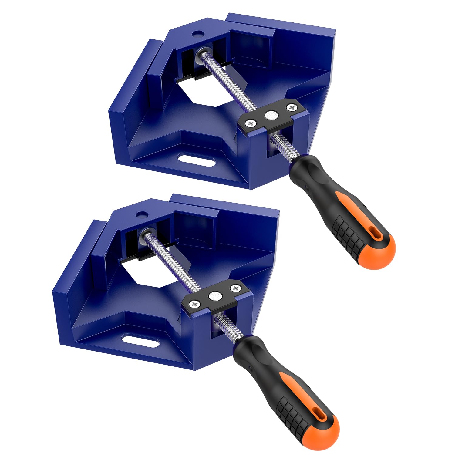 Housolution Right Angle Clamp, [2 PACK] Single Handle 90°Aluminum Alloy Corner Clamp, Right Angle Clip Clamp Tool Woodworking Photo Frame Vise Holder with Adjustable Swing Jaw - Blue