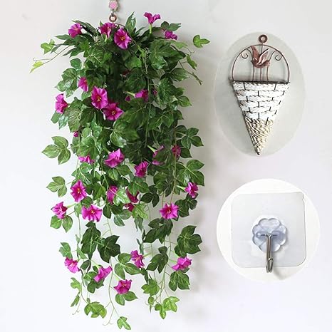 Amazon Ecosides 壁かけ 壁装飾 偽花 つりかごつき 花二束 フェイクグリーン 観葉植物 アイビー 造花 インテリア 藤 壁掛け 人工観葉植物 グリーン 飾り 3 人工観葉植物 オンライン通販
