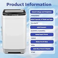 Vista 4 de Nictemaw 17.8Lbs Portable Washing Machine, 2.4 Cu.ft Compact Full-Automatic Washer with Drain Pump, 8 Water Level & 10 Programs Portable Washer and