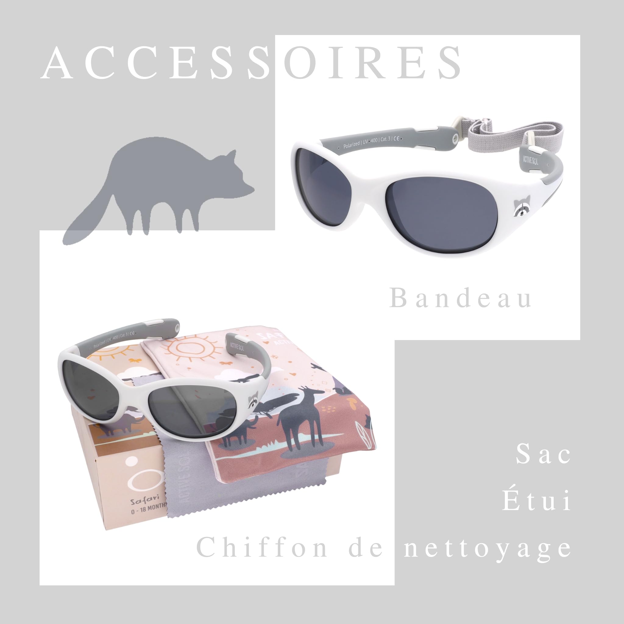 ActiveSol Lunettes de Soleil Bébé Safari, 0 – 24 Mois, protection UV 100%, polarisées, bandeau
