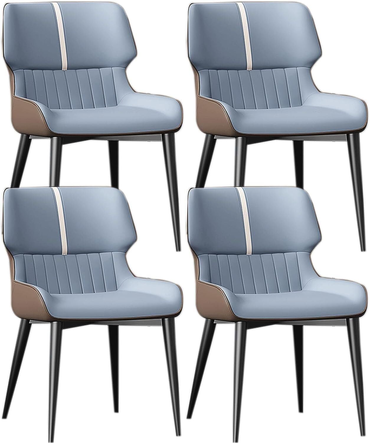 Moderno comedor sillas conjunto de 4 sillas de cocina con patas de metal tapizado Cuero auténtico comedor silla para comedor sala sala de espera cocina(A luz azul café)