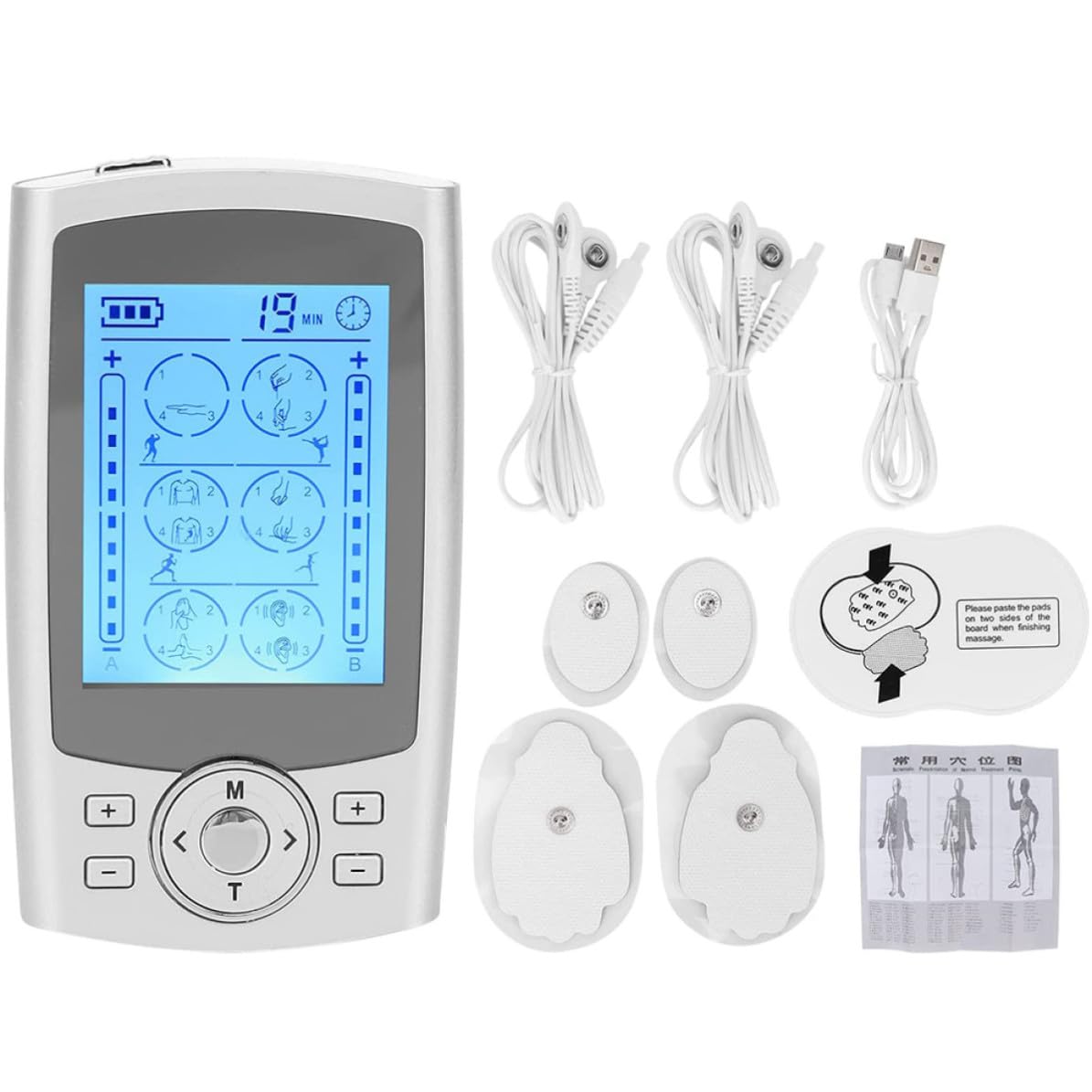 Masajeador para Terapia de Músculos y Piernas 24 Modos, Almohadillas de Masaje de Abs y Goma, 200ma, Adecuado para Hogares y Centros de Masaje