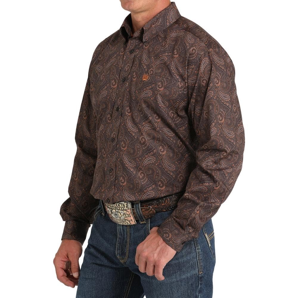 トップス TECH BUTTON DOWN L/S SHIRT PAISLEY Cinch Men's Turquoise/White Paisley Print Long Sleeve Button