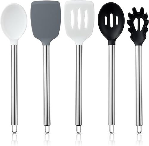 COOK WITH COLOR - Juego de utensilios de cocina de silicona, 5 piezas, fáciles de limpiar, utensilios de cocina para batería de cocina antiadherente