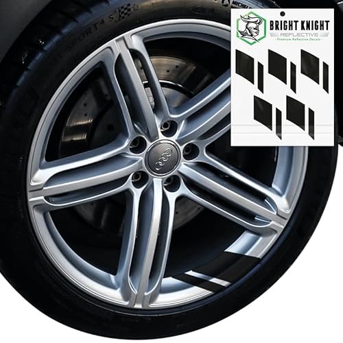Reflective Wheel Strips Rim Stickers, 5 Sets Black Reflective Stickers for Car Rims with 3M Retro-Reflective Rim Tape Vinyl, by Bright Knight Decals
