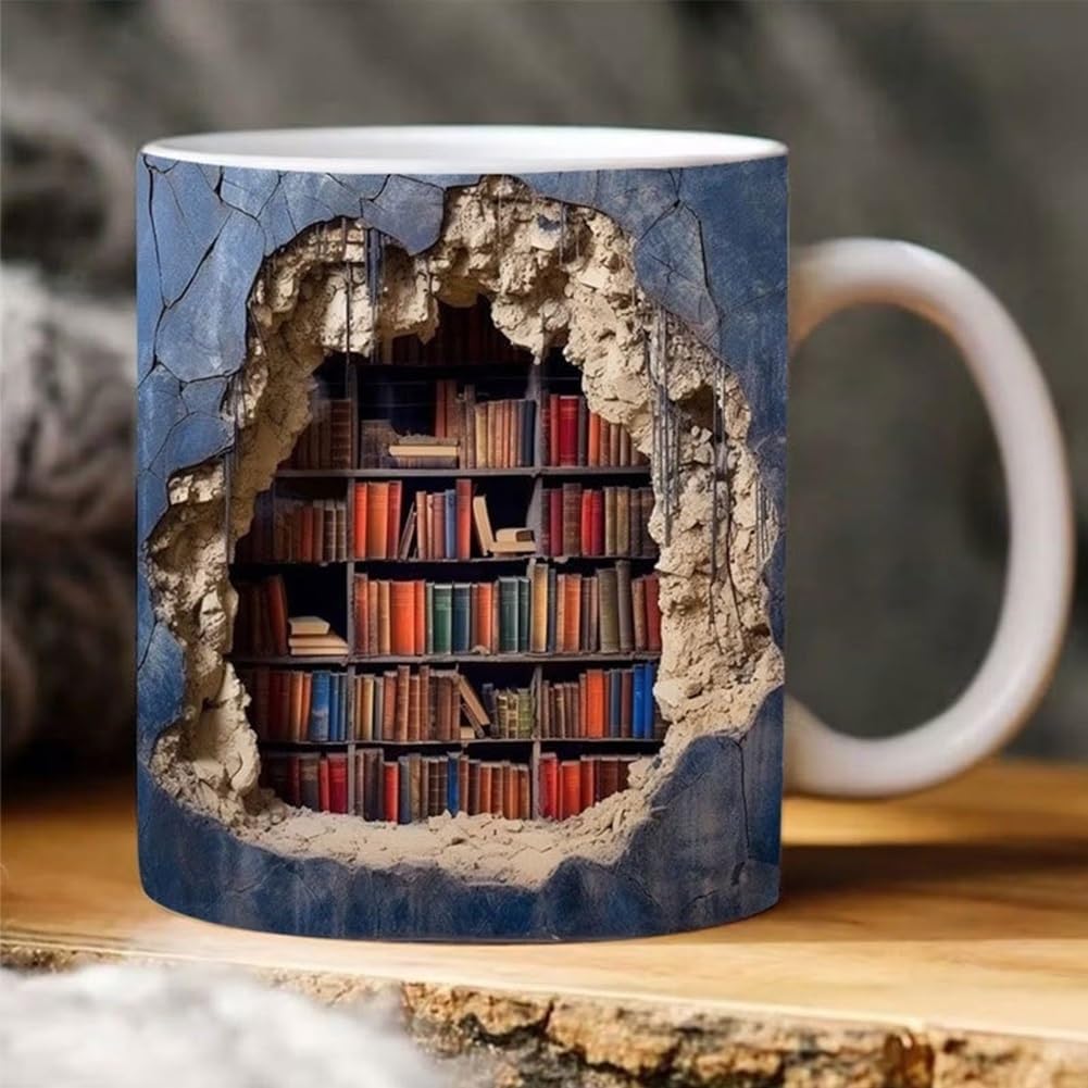 Jkhnoo 3D Bookshelf Mug,Coffee Cups,Creative Space Design Multi-Purpose Mugs,A Library Shelf Cup,Coffee Mugs for Library Office,Book Lovers Coffee Mug,A Gift for Readers (Color : A3)