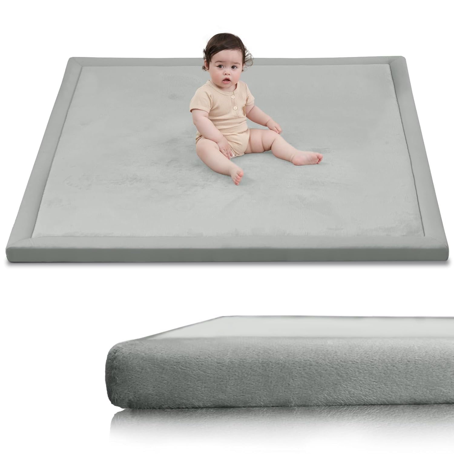 Huloo Sleep Wide-edge Play Mat, 3.5cm Thick 127×127cm Light Grey