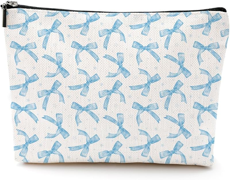 Necessaire de maquiagem LONGXIN com laço azul, macia e com zíper, Color 7