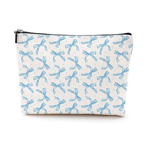 Coquette Makeup Bag Trendy Teen Girls Gifts Blue Bow Pouch