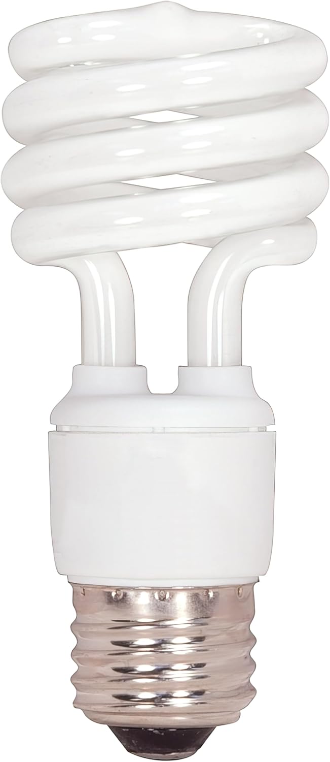 Satco S7217 13-Watt Medium Base T2 Mini Spiral, 2700K, 120V, Equivalent to 60-Watt Incandescent Lamp for Enclosed Fixtures,White